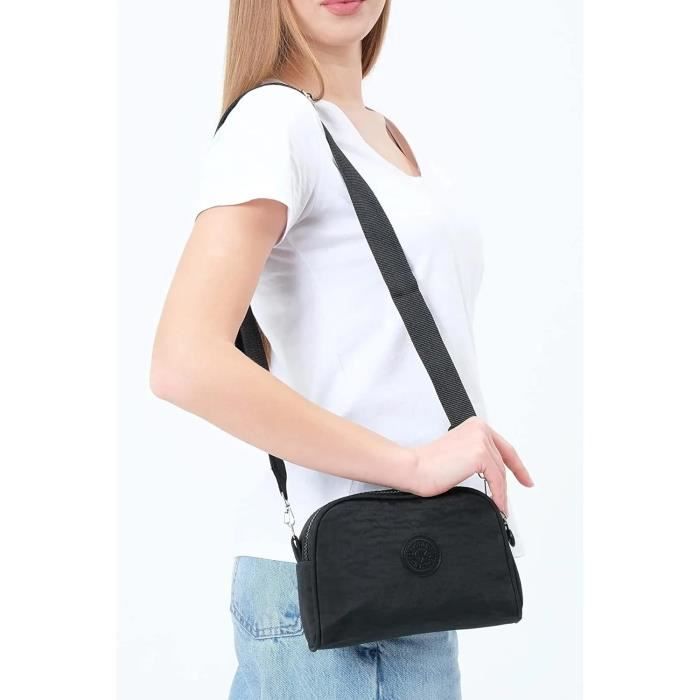 Mini Sac Bandoulière Nylon - 4 Compartiments - Sangle Réglable 145cm - Organisateur Voyage
