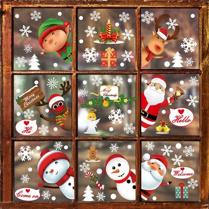 Autocollant Mural Hiver Noël : Cheminée, Fenêtre, Déco Salon - H92cm - Vinyle Amovible