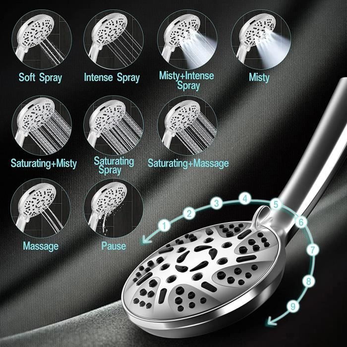 Pommeau de douche affichage Intelligent de la température salle de bain à main  pommeau de douche haute pression pressurisé économie d'eau de pulvérisation  réglable pleasantly ( Color : Silver set ) 