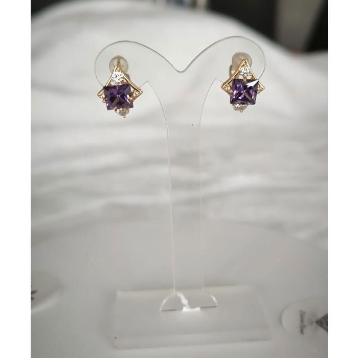 Boucles D'oreilles Dormeuses Améthyste Plaqué Or Jaune 750/1000 - Bijouterie Papillon Bleu