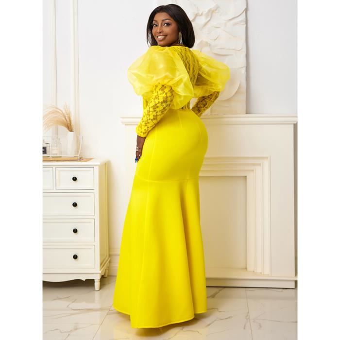 Robes de soir e taille haute transparentes en dentelle manches