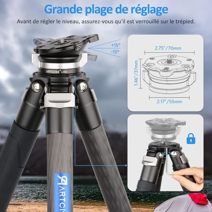 Niveleur De Trépied En Aluminium Avec Adaptateur 3/8'' à 1/4'' Pour Photos Macro Et Panoramiques - Réglage Fin à 3 Points - 3
