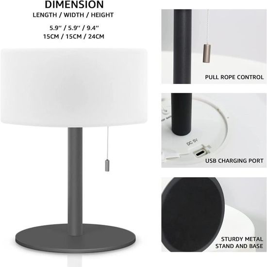 Lampe de Table Sans Fil 8 Couleurs Lampe de Chevet Portable USB  Rechargeable RGB LED Lampe de Table vec Télécommande pour A9 - Cdiscount  Maison