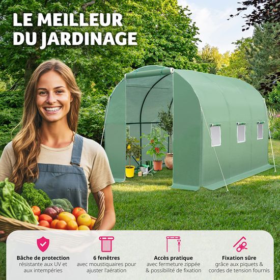 Cordons de Serrage et Crochets de Fixation en M/étal TecTake Serre de Jardin Cadre en Metal PE Plastique 8 Fen/êtres Lat/érales 600x300x205cm