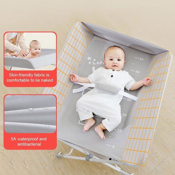 Table à Langer Bébé Pliable Avec Panier – Réglable En Hauteur (5 Niveaux), Roulettes, Dimensions 72x62 Cm - 3