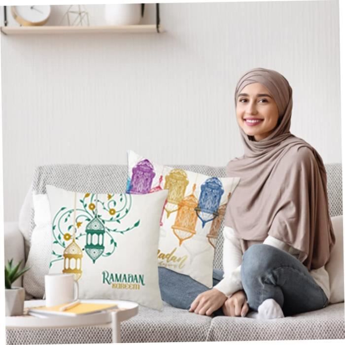 Nouveau Taie d'oreiller Ramadan décorations pour la famille, housse de  coussin en coton pour Ramadan, canapé, mosquée musulmane, 45x45cm Fanlys –  housse Pilone