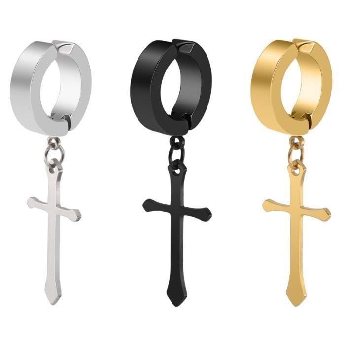 XiXiRan Boucles D'Oreille Magnétiques 4 Paires - Style Croix Noir Punk Rock - Sans Perçage - Unisexe