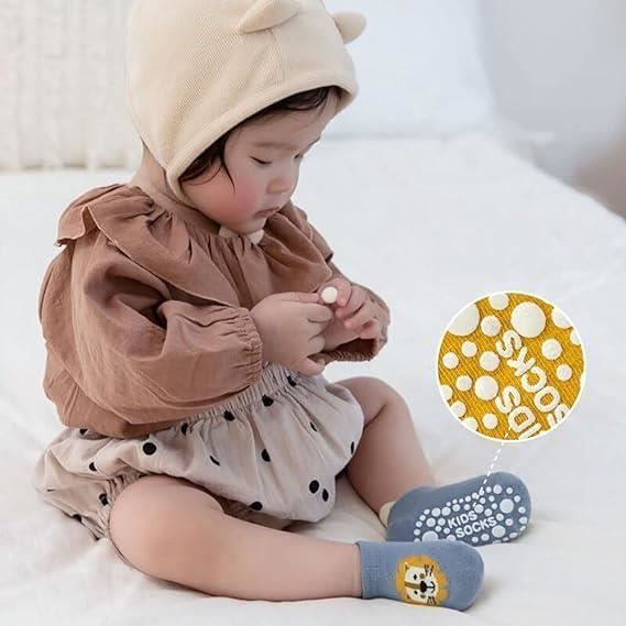 6 Paires Chaussettes Antidérapantes en Coton Bébé Enfant Motif Animaux