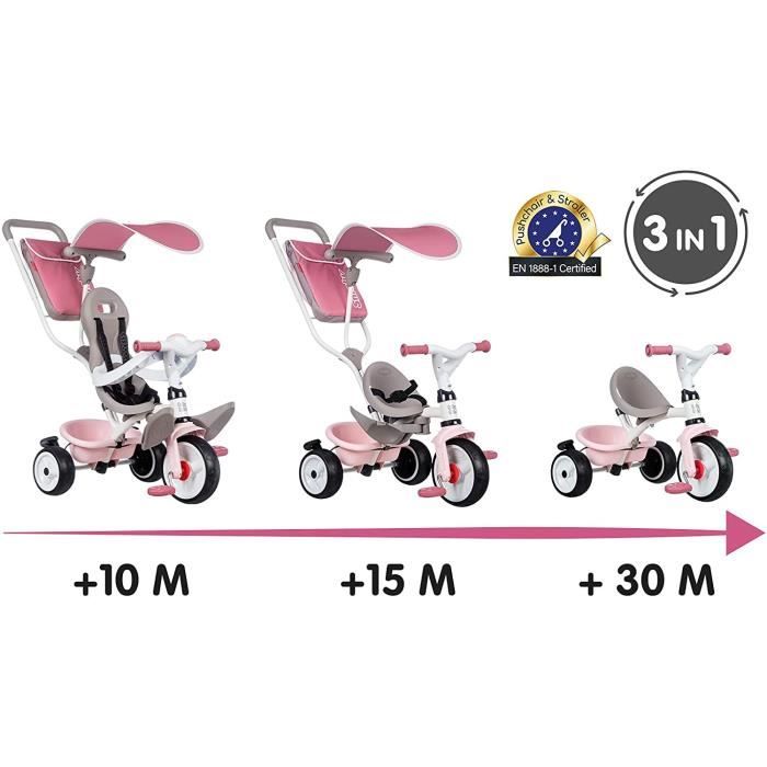 Smoby - Tricycle Baby Balade Plus Rose - Vélo Evolutif Enfant Dès