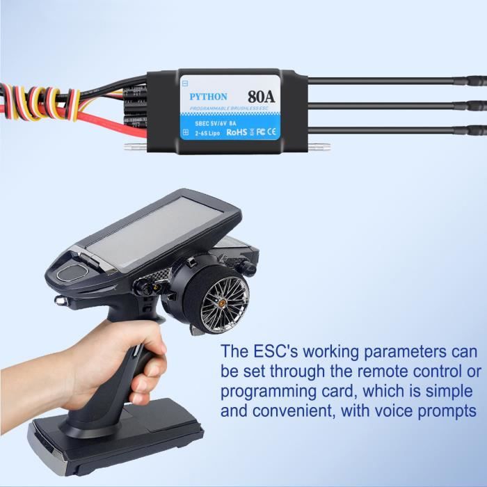 80A RC Boat ESC Black Waterproof Multi Protections Contrôleur de vitesse électrique pour pièces de modèle de bateau RC