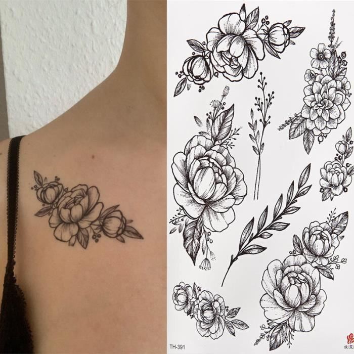 Rabais-Corps - TatouageAutocollant de tatouage temporaire imperméable à  l'eau motif de fleurs Roses noires motif floral B942841059 - Cdiscount Au  quotidien