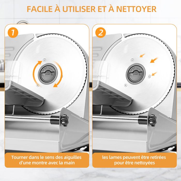 HOUSNAT Trancheuse Electrique 200W a Jambon et Pain avec 2 Lames en Inox(dentelee et lisse HOUSNAT Trancheuse Electrique 200W a Jambon et Pain avec 2 Lames en Inox(dentelee et lisse
