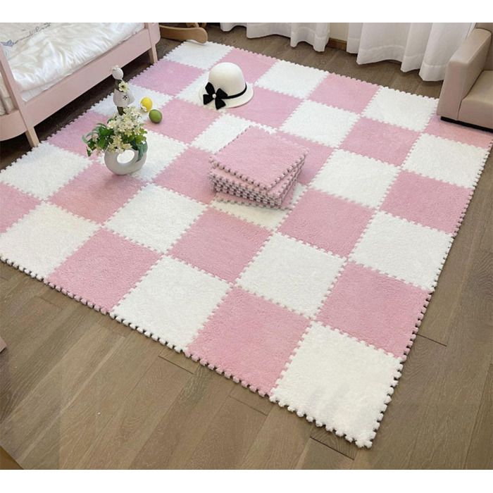 Tapis De Sol Puzzle En Mousse Peluche – 10 Pièces, Polaire Corail, Antidérapant, Gris/blanc – Pour Chambre
