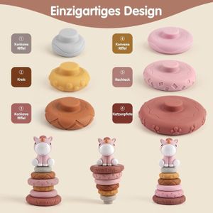 Tour Empilable Bébé ONLYFUN – Jouet Sensoriel & Anneau De Dentition En Silicone – 6 Cercles Colorés – Montessori 6-12 Mois