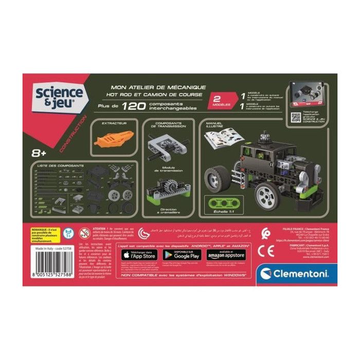 Clementoni Science Build – Roadster Et Dragster, Plus De 130 Pièces, Atelier Mécanique éducatif 8 Ans – Fabriqué En Italie