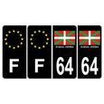 Lot de 4 Autocollants Sticker Plaque d'immatriculation Voiture 64 Euskal Herria Pays Basque Noir Logo Couleur & F Europe-0