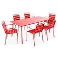 Ensemble table et 6 fauteuils de jardin en acier OVIALA - Palavas Rouge - 180 x 90 x 72 cm-0
