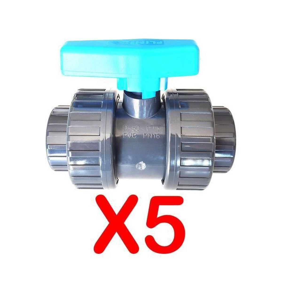 Lot De 2 Vannes DOUBLE UNION INTERPLAST 50mm PN16 - Pour Collage PVC