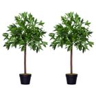 Outsunny Lauriers artificiels 0,90H m - Lot de 2 lauriers Boules artificiels - 564 Feuilles réalistes par Pied - Pot Inclus