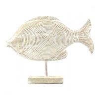 Grand poisson décoratif en bois blanchi patiné 50cm - Déco marine Blanc Cérusé