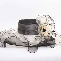 FUNMOON Chapeau Femmes De Plage En Organza Rose CoUVre-Chef De Soleil Large Bord Élégant Fleurs Fête Église Mariage -632011
