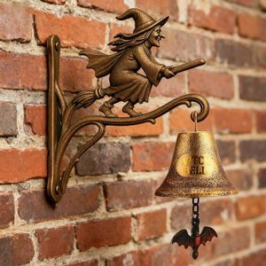 Sonnette De Porte Halloween - Sorcière Volante En Métal Vintage - Déco Effrayante Pour Porche Et Jardin