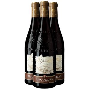 VIN ROUGE Gigondas Rouge 2020 - Lot de 3x75cl - Le Gravillas - Vin AOC Rouge de la Vallée du Rhône - Cépages Grenache, Syrah, Mourvèdre