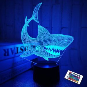 VEILLEUSE BÉBÉ Requin 3D Illusion Veilleuse Animal Touch Table Lampe De Bureau, Avec Télécommande 16 Couleurs Optique Usb Led Veilleuse