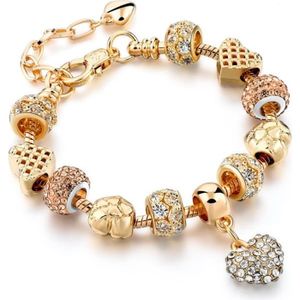 BRACELET - GOURMETTE Bracelet Charms en forme de coeur couleur or pour femme avec pendentifs en cristal Swarovski