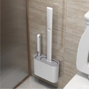 BROSSE WC Brosse de toilette en silicone Brosse de nettoyage de toilette Brosse de squat Kit de suspension murale de salle de bain, Gris