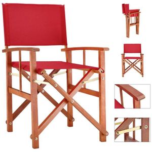 FAUTEUIL JARDIN  DEUBA | Chaise de Jardin « Cannes » | Rouge | Pliable • bois d'eucalyptus certifié FSC® • design régisseur | Fauteuil