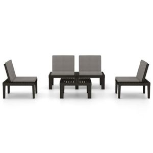 Ensemble table et chaise de jardin LEX Salon de jardin 4 pcs avec coussins Plastique Gris - Qqmora - OVN58999