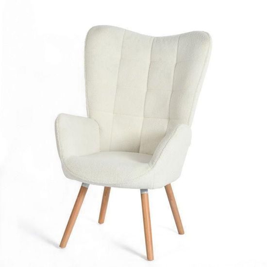 Fauteuil Scandinave Rembourré - Lot De 2, Tissu Beige, Pieds En Bois Massif, Pour Salon Ou Chambre
