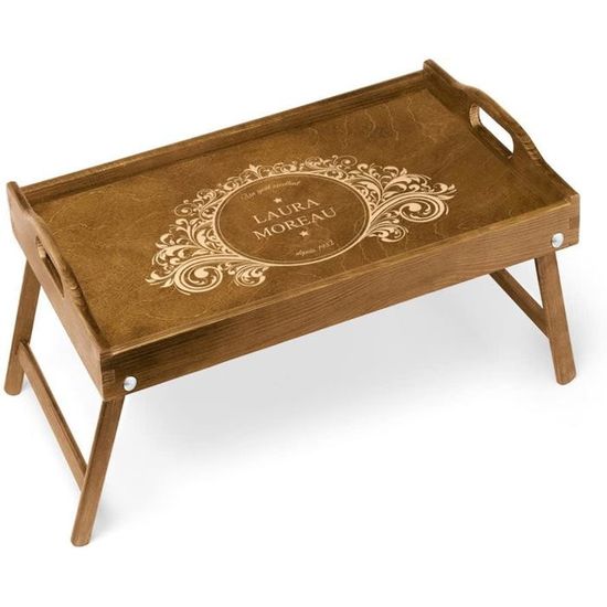 Maverton Table Pliante De Lit En Bois De Pin - Plateau Petit Déjeuner Avec Gravure - Princesse