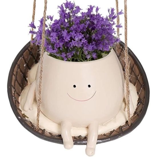 Déco Jardin Sourire Pot De Fleurs Souriant En Résine - Suspension Intérieur/ Extérieur - Déco Jardin Mignonne - Cadeau Original Pot Balançoire Visage