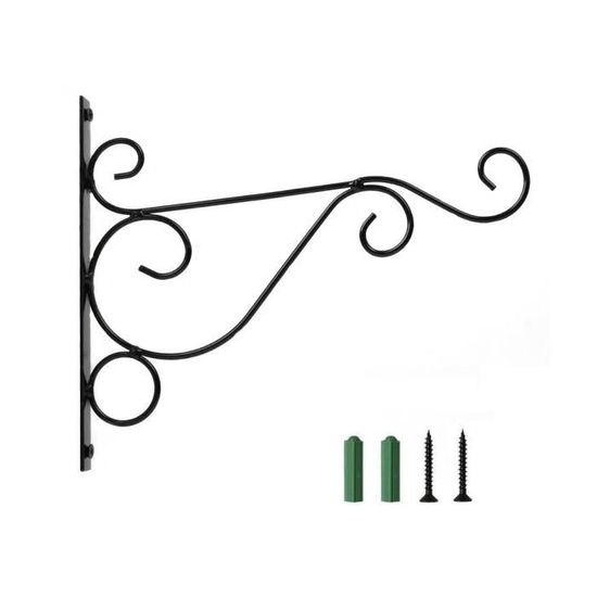 2 Supports Muraux En Fer Forgé Noir Pour Suspendre Paniers, Lanternes, Mangeoires – Robustes, Capacité 20 Kg, Facile à Installer