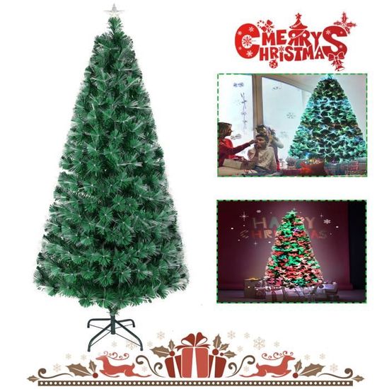 Sapin De Noël Artificiel 120 Cm Avec Guirlandes LED - PVC Vert Ignifuge - Montage Rapide - Support Inclus - Décorations Fêtes - 5