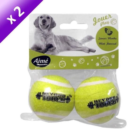 Lot de 2 - AIME Jouet balle tennis menthe 5 cm - Pour chien