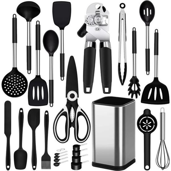 AVEKI Lot De 7 Ustensiles De Cuisine En Silicone Avec Support