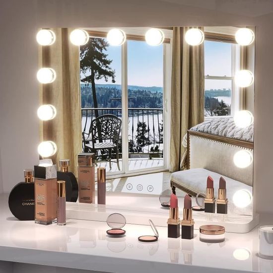 Femor Hollywood Miroir de maquillage avec 14 ampoules LED à intensité  variable, contrôle tactile, 60 x 50 cm - Cdiscount Maison