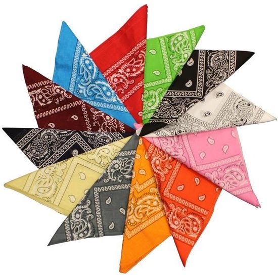 Lot De 12 Bandanas Imprimés Paisley - 100% Coton - 12 Couleurs Vibrantes