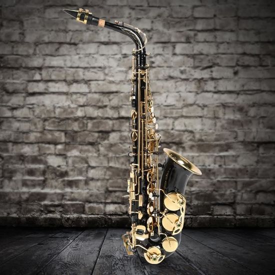 Shipenophy saxophone mi bémol Kit de Saxophone Alto E, Tube de pliage plat en laiton et électrophorèse à musique saxophone Noir