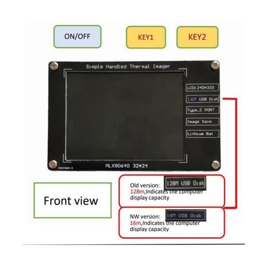 Imageur Thermique Portable ISTOVO MLX90640 - Écran LCD 1,8 Pouces, Résolution 32x24 - Plage -40°C à +300°C - Pour Dépannage, Bricolage, Inspection - 10