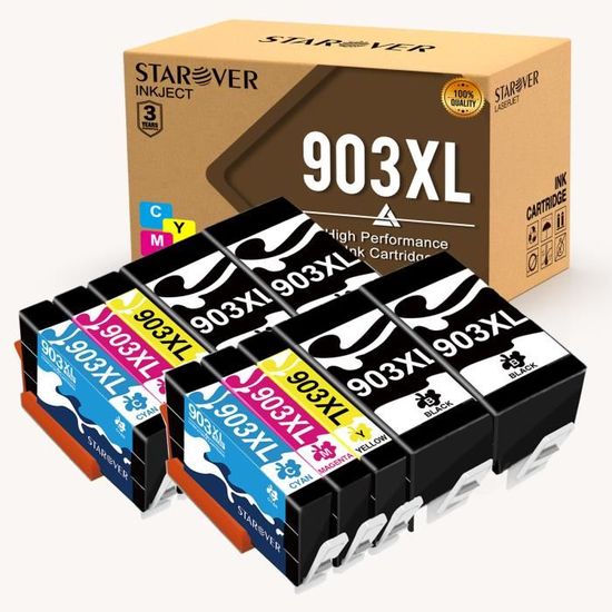 Cartouches D'encre 903XL Compatibles HP – Lot De 4 (noir + Couleurs) | Grande Capacité, Pour Imprimantes HP Série 6900