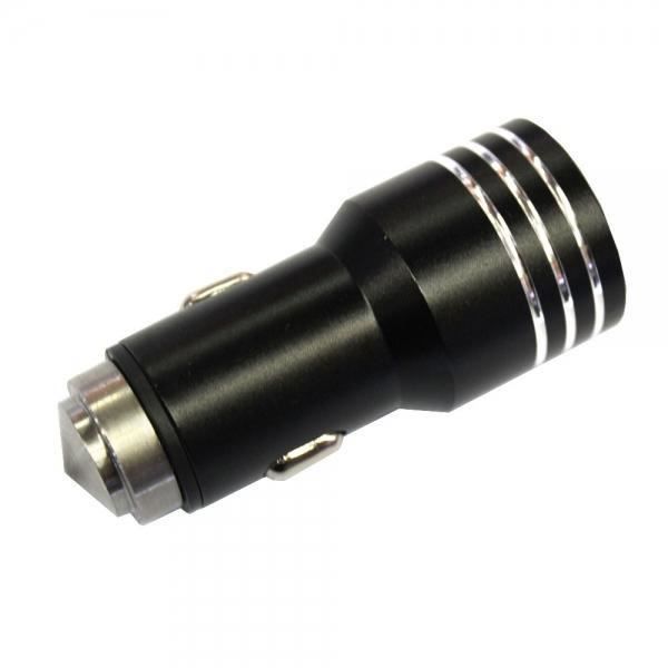 Chargeur de voiture pour marteau de sécurité en alliage d'aluminium à double port USB 2.1A 12-24V, noir chargeur