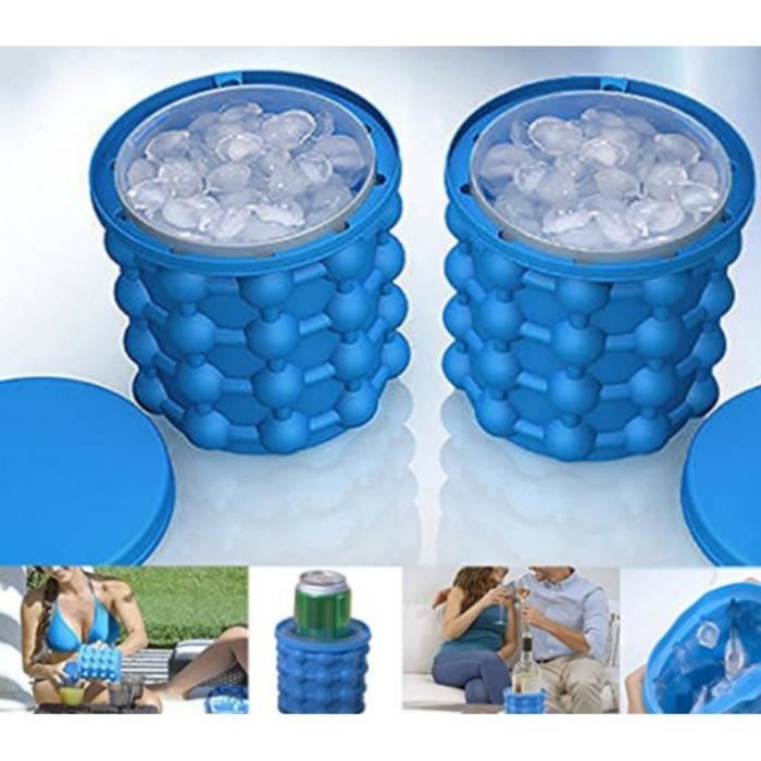 Bac à Glaçons Ice Cube Magique Glacon Ice Cube Maker Silicone Glacon Seau Moule Glacon avec Couvercle, 10*10cm