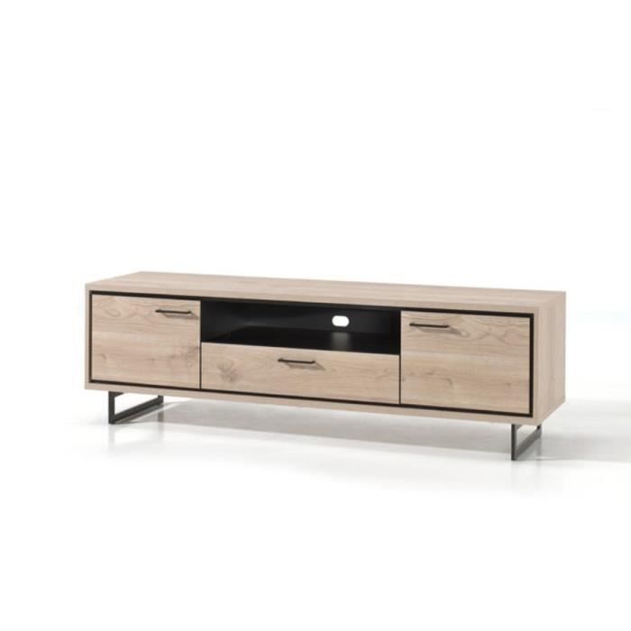 Meuble TV 180 cm couleur chêne naturel ESTELLE Marron L 180,1 x P 48 x H 55 cm