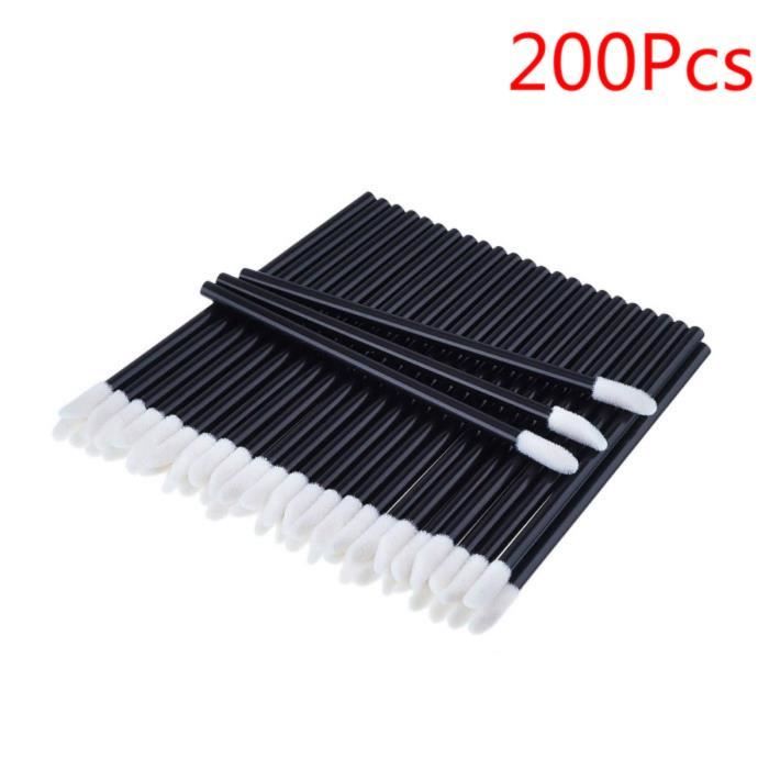 Jetables Lèvres Pinceaux Jetables Lèvres Brosses Kits D'Outils Maquillage, Noir - 200 Pcs