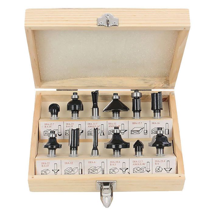Coffret de fraises pour défonceuse ou affleureuse 6 mm (x12)