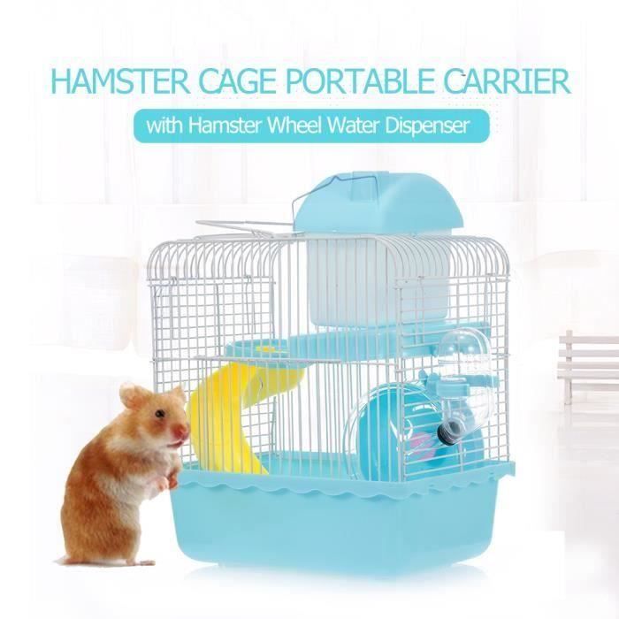 Hamster Cage Portable Carrier Habitat pour hamster à deux étages avec distributeur d’eau pour roues Hamster Mouse pour petits anim